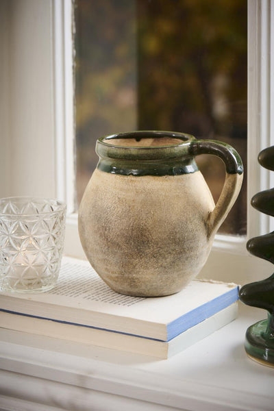 Krukke m/hank naturfarvet m/grøn kant