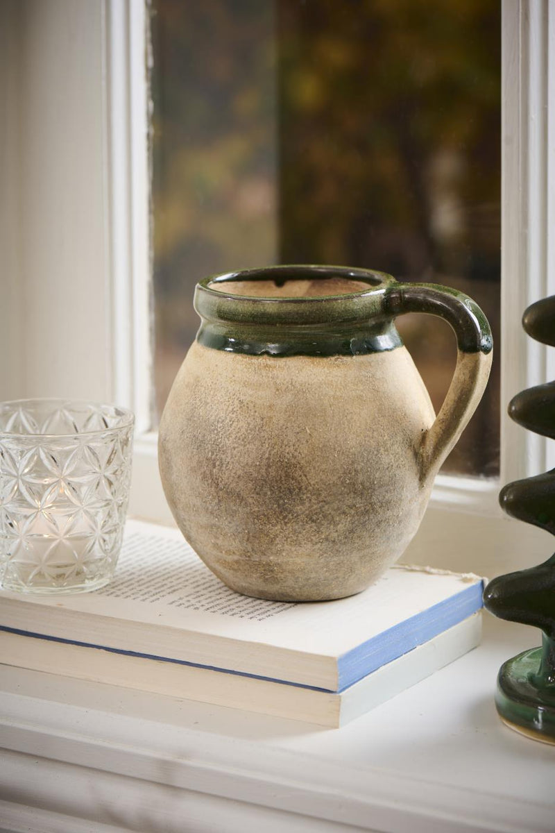 Krukke m/hank naturfarvet m/grøn kant