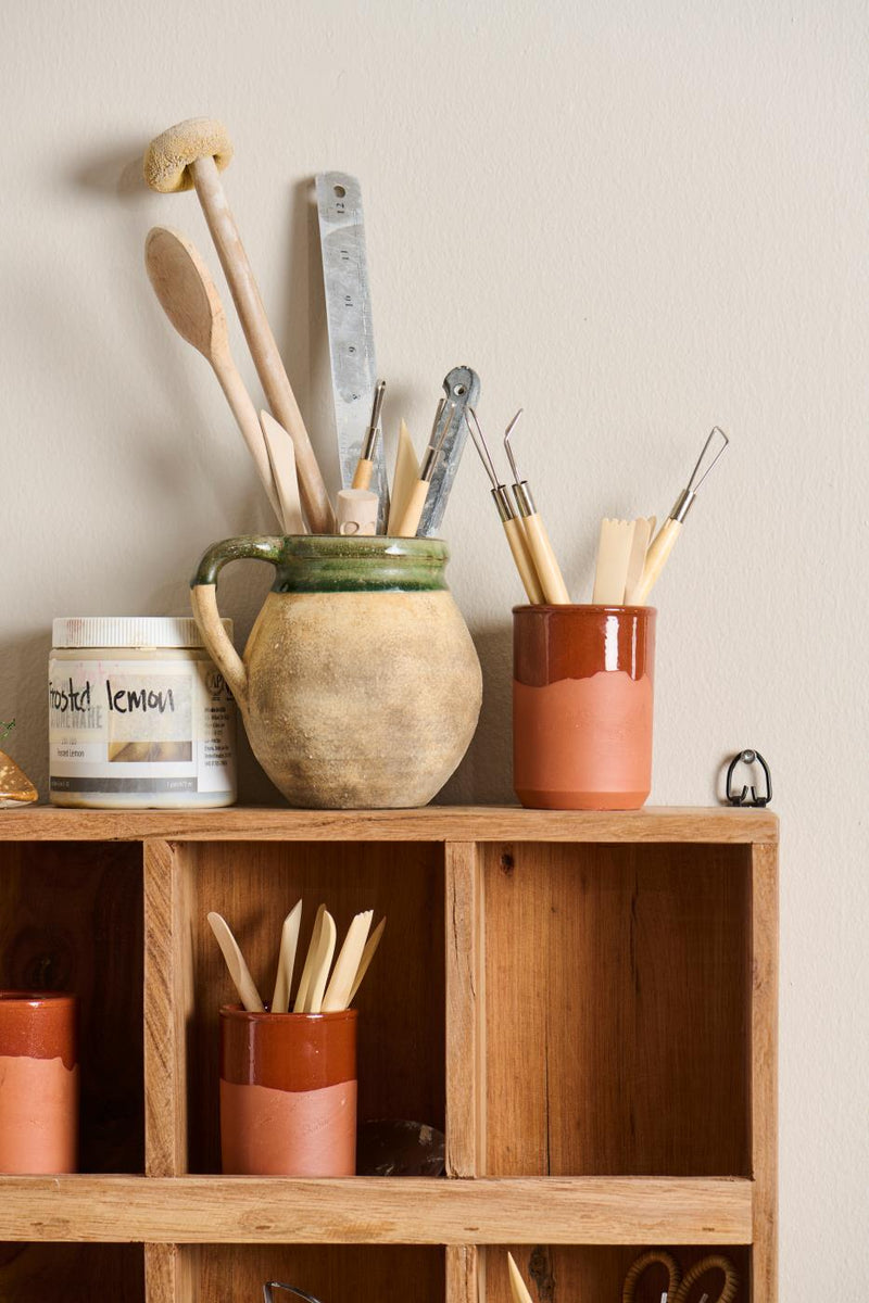 Krukke m/hank naturfarvet m/grøn kant