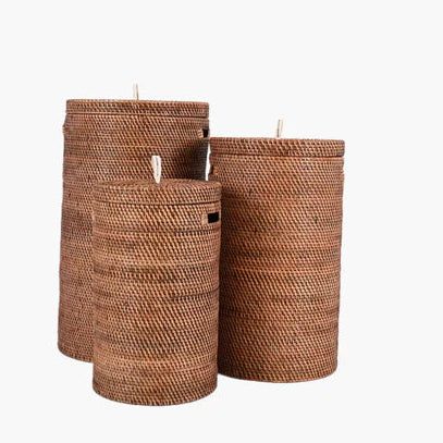 Vasketøjskurv i håndlavet bambus fv. mørk