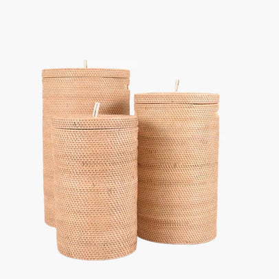 Vasketøjskurv i håndlavet bambus